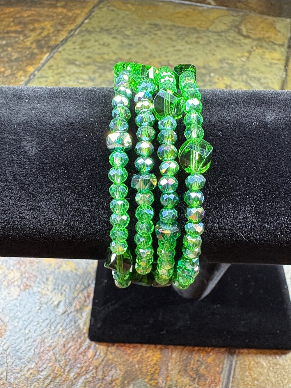 Green Crystal Beaded memory wire Bracelet - Women Jewelry